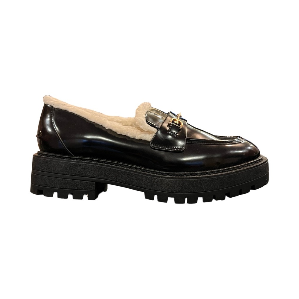 Sam Edelman Women's Laurs Faux-Fur Lug-Sole Tailored Loafers Black Size 8 New